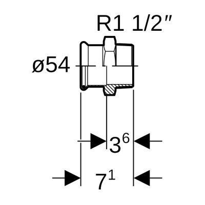 Geberit Mapress C-Stahl Übergang, mit AG d54-R1 1/2, 71 mm, Farbe grau Bild 3