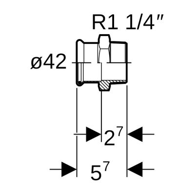 Geberit Pressfitting-Übergang verzinkt 42 mm x 1 1/4" AG, 57 mm, Farbe grau Bild 3