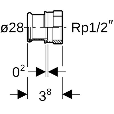 Geberit Mapress Edelstahl Übergang, mit IG d28-Rp1 / 2, 38 mm, Farbe silberfarben Bild 3