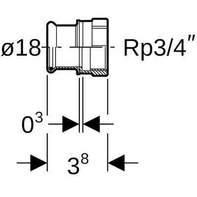 Geberit Mapress Edelstahl Übergang, mit IG (Gas) d18-Rp3 / 4, 38 mm, Farbe silberfarben Bild 3