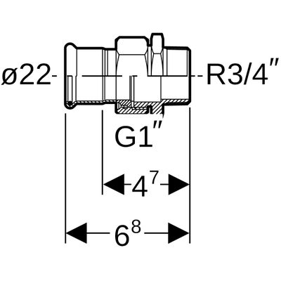 Geberit Mapress Edelstahl Übergangsverschraubte, mit AG ÜM aus ESt d22-R3 / 4, 68 mm, Farbe silberfarben Bild 3