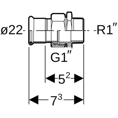 Geberit Mapress Edelstahl Übergangsverschraubte, mit AG ÜM aus ESt d22-R1, 73 mm, Farbe silberfarben Bild 3