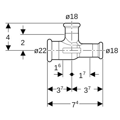 Geberit Mapress T-Stück reduziert Ms d22-18-18 Bild 3