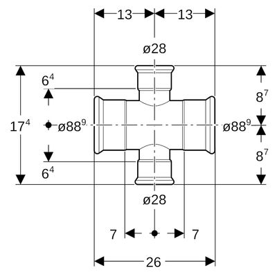 Geberit Mapress C-Stahl Kreuzstück reduziert d88,9-28-88,9 Bild 3