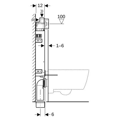 Geberit Wand-WC-Element Basic 108 cm, mit Delta Unterputz-Spülkasten, Betaet. von vorne, 1080 x 420 x 122 mm Bild 8