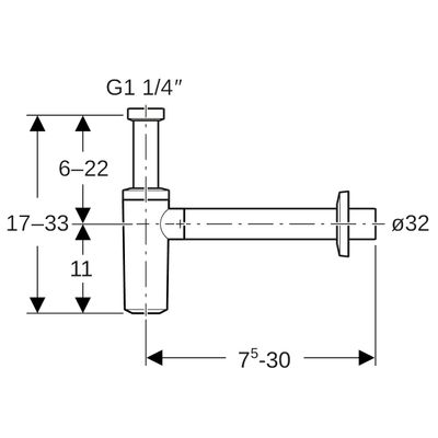 Geberit Tauchrohrgeruchsverschluss, für WB Abgang horiz, d32, G1 1/4, Farbe schwarz Bild 3