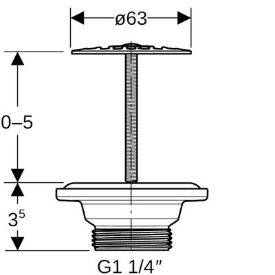 Geberit Ablaufventil, mit freiem Auslauf, Sieb, 1 1/4, 32 mm, Farbe silber Bild 2