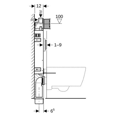 Geberit Wand-WC-Element 108 cm, mit Sigma Unterputz-Spülkasten, Betaet. von vorne, 1080 x 420 x 122 mm Bild 8