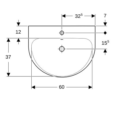 Geberit Waschtisch, 650 x 500 mm, mit HL, mit ÜL, weiss, 190 x 650 x 500 mm, Farbe weiß Bild 3