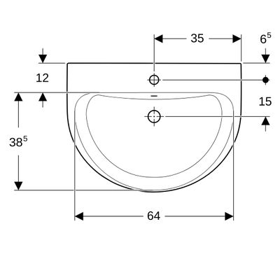 Geberit Waschtisch, 700 x 520 mm, mit HL, mit ÜL, weiss, 195 x 700 x 520 mm, Farbe weiß Bild 3