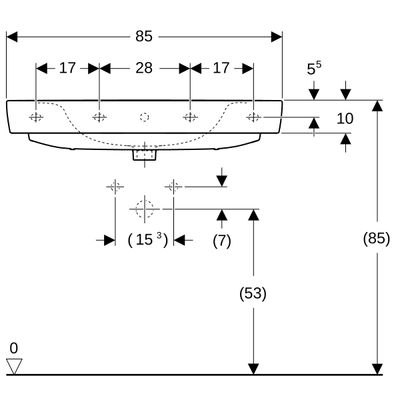 Geberit Waschtisch, unterbaufaehig, 850 x 480 mm, mit HL, mit ÜL, weiss, 185 x 850 x 480 mm, Farbe weiß Bild 2
