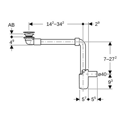 Geberit WT Ablauf, Raumsparmodell, mit freiem Auslauf, Ventilab. chrg, DN 40, Farbe chrom Bild 3