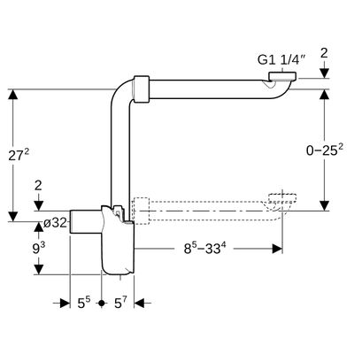 Geberit Tauchrohrgeruchverschluss, für WB, 1 1/4", Raumsparmodell, Abgang horizontal, Farbe weiß Bild 5