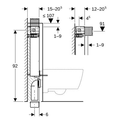 Geberit Wand-WC-Element 98 cm, mit Omega Unterputz-Spülkasten, Bet. v. vorne / oben, 980 x 420 mm, Farbe grau Bild 8