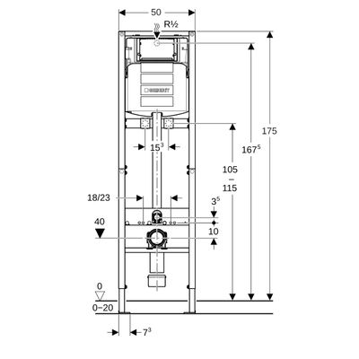 Geberit Duofix Element, für Ausgussbecken, mit SPK-Anschluss 175 cm Wandarmatur AP, 175 mm Bild 8