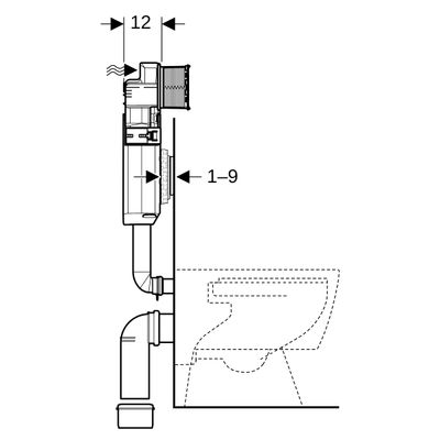 Geberit Sigma Unterputz-Spülkasten 12 cm, 6 / 3 Liter Spülbogen angeschweisst, 510 x 410 x 120 mm Bild 6