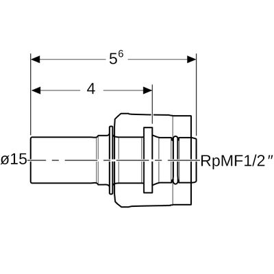 Geberit Mapress Kupfer Pressfitting-Übergang mit MasterFix 15 mm x MF20 mit Einschubende, Rtg, 56 mm, Farbe kupfer Bild 2