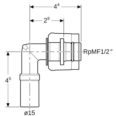 Geberit Mapress Kupfer-Pressf.-Übergangswinkel 90Gr.mit MasterFix 15 mm x MF20 mit Einschub, Farbe kupfer Bild 2
