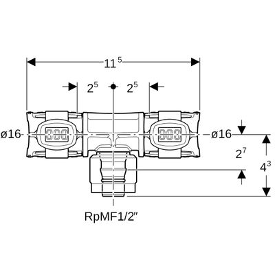 Geberit Übergangs-T-Stück, mit MasterFix 16 mm x MF, PPSU, 20 x 16 mm Bild 2