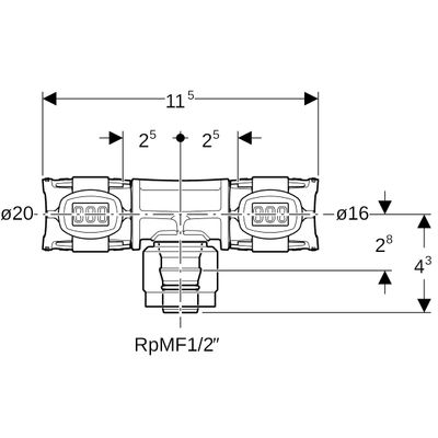Geberit Übergangs-T-Stück, mit MasterFix 20 mm x MF, PPSU, 20 x 16 mm Bild 2