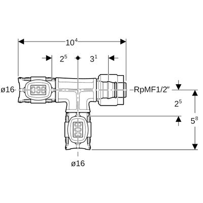 Geberit Übergangs-T-Stück, mit MasterFix x MF20, PPSU, 16 x 16 mm Bild 2