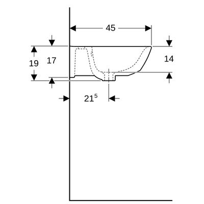 Geberit Waschtisch, 550 x 450 mm, mit HL, mit ÜL, weiss, 190 x 550 x 450 mm, Farbe weiß Bild 4