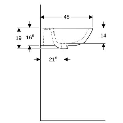 Geberit Waschtisch, 600 x 480 mm, mit HL, mit ÜL, weiss, 190 x 600 x 480 mm, Farbe weiß Bild 7