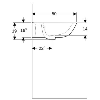 Geberit Waschtisch, 650 x 500 mm, mit HL, mit ÜL, weiss, 190 x 650 x 500 mm, Farbe weiß Bild 4