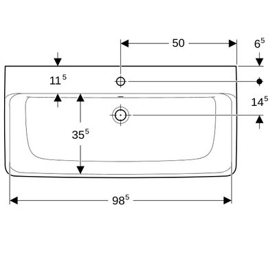 Geberit Waschtisch, unterbaufaehig, 1000 x 480 mm, mit HL, mit ÜL, weiss, 185 x 1000 x 480 mm, Farbe weiß Bild 3