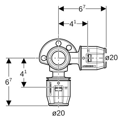 Geberit Messing Eckanschlusswinkel 20 mm x 1/2" IG x 20 mm 90Grad, Material Messing Bild 4