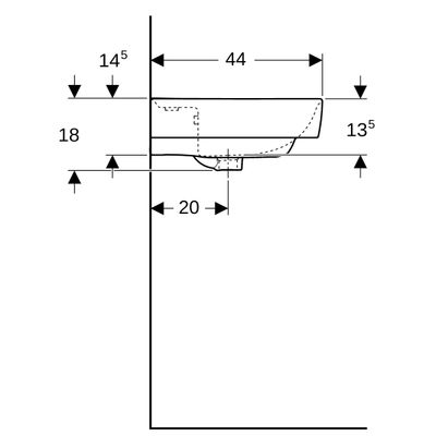 Geberit Waschtisch, unterbaufaehig, 550 x 440 mm, mit HL, mit ÜL, weiss, 180 x 550 x 440 mm, Farbe weiß Bild 4