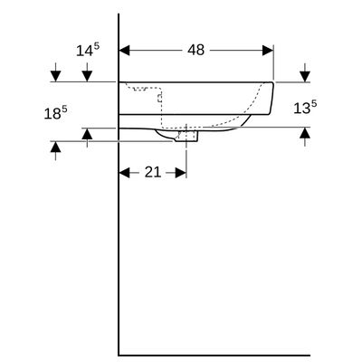 Geberit Waschtisch, unterbaufaehig, 600 x 480 mm, mit HL, mit ÜL, weiss, 185 x 600 x 480 mm, Farbe weiß Bild 5