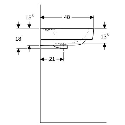 Geberit Waschtisch, unterbaufaehig, 650 x 480 mm, mit HL, mit ÜL, weiss, 180 x 650 x 480 mm, Farbe weiß Bild 4