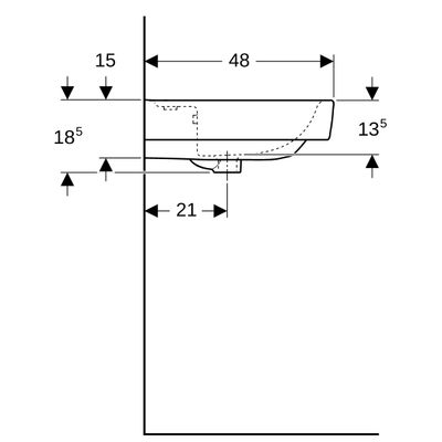 Geberit Waschtisch, unterbaufaehig, 700 x 480 mm, mit HL, mit ÜL, weiss, 185 x 700 x 480 mm, Farbe weiß Bild 4