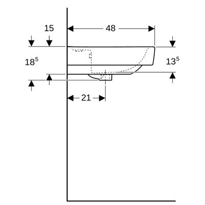 Geberit Waschtisch, unterbaufaehig, 1000 x 480 mm, mit HL, mit ÜL, weiss, 185 x 1000 x 480 mm, Farbe weiß Bild 4