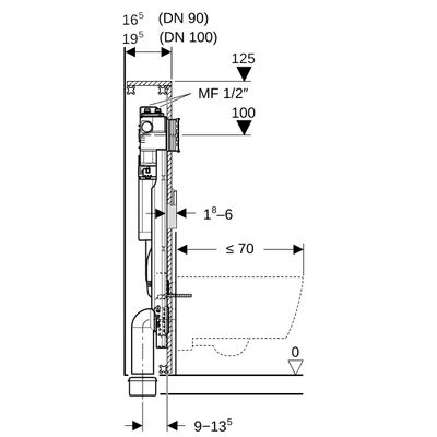 Geberit GIS Element, für WWC, 125 cm, mit Sigma Unterputz-Spülkasten 12 cm, mit HS30 Hygienesp./2 WA Bild 4