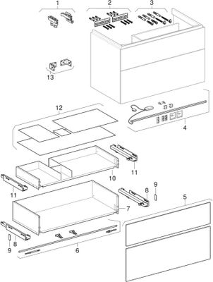 Geberit Xeno2 Unterschrank für WT mit Ablaufgarnitur re mit 2 Schubladen, 88 x 53 x 46,2 cm, 530 x 880 x 462 mm, Farbe greige Bild 2