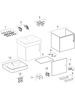 Geberit Bambini Set Waschtisch, mit US, 1 Tür abschliessbar, 59,5 x 56,3 x 48,3 cm, 563 x 595 x 483 mm, Farbe weiß Bild 2