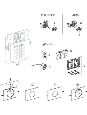 Geberit WC-SteuerungBatt, Sigma10 Betätigungsplatte, berü.los 2-Mengen-Spülung mattchromom / glanzchrom / mattchrom, Farbe chrom Bild 2