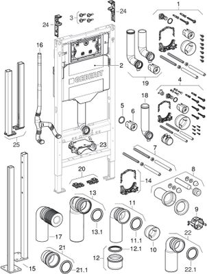 Geberit Duofix Element, für Ausgussbecken, mit SPK-Anschluss 175 cm Wandarmatur AP, 175 mm Bild 3
