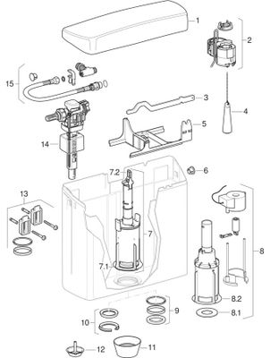Geberit AP123 Aufputz-Spülkasten,1-Mengen-Spülung hochh. WA li / re, für Fernaus, 380 x 410 x 125 mm, Farbe weiß Bild 3