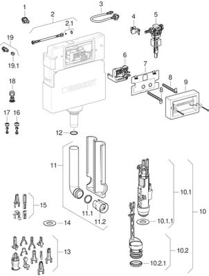 Geberit Wand-WC-Element Basic 108 cm, mit Delta Unterputz-Spülkasten, Betaet. von vorne, 1080 x 420 x 122 mm Bild 3