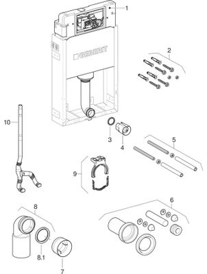 Geberit Wand-WC-Element Basic 108 cm, mit Delta Unterputz-Spülkasten, Betaet. von vorne, 1080 x 420 x 122 mm Bild 5