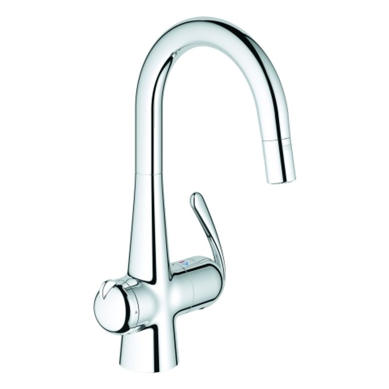 Grohe EH-Spültischbatterie Zedra Absperrventil ausziehb. Spülbrause, 80 mm, Farbe silberfarben Bild 1