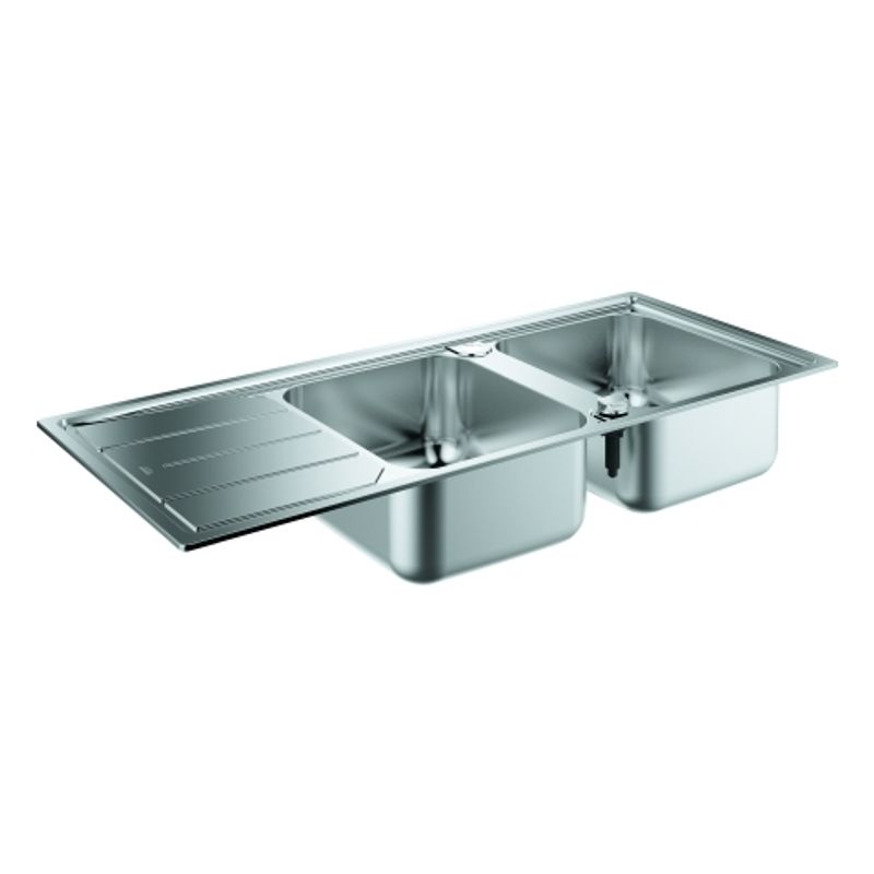 Grohe Edelstahlspüle K500 31588, mit 2 Becken / Abtropfflaeche, 570 mm, Farbe silber Bild 1