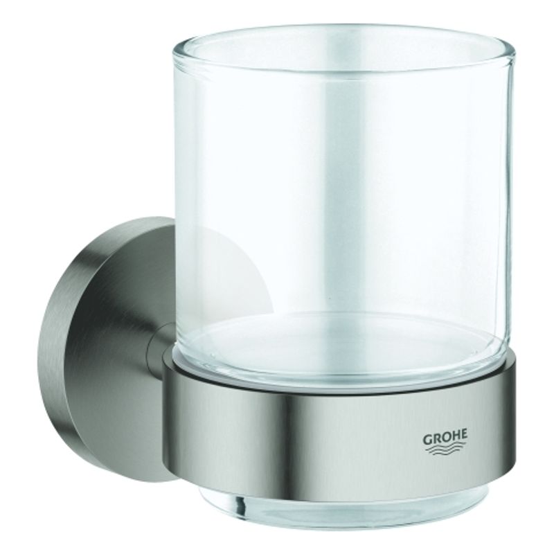 Grohe Glas Essentials 40447_1, mit Halter supersteel, 99 x 125 x 106 mm, Farbe Edelstahl Bild 1
