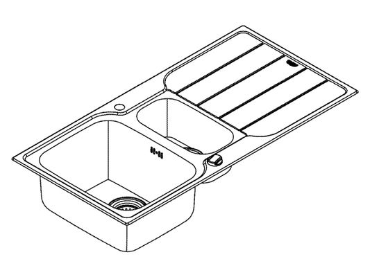 Grohe Edelstahlspüle K500 31572_1, mit 1,5 Becken Abtropfflaeche, 195 x 500 mm Bild 4