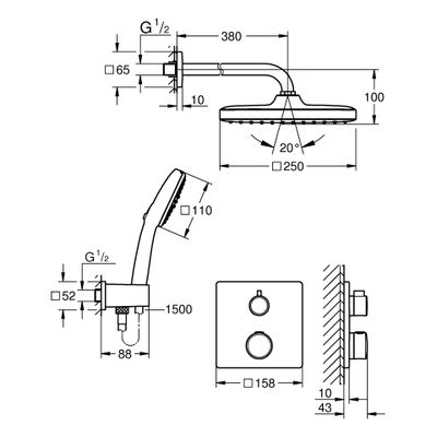 Grohe UP-Duschsystem Grohtherm eckig 2 ASV, für Duschrahmen Mono, Farbe chrom Bild 2