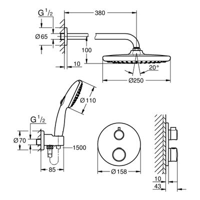 Grohe UP-Duschsystem Grohtherm rund 2 ASV, für Duschrahmen Mono, Farbe chrom Bild 2