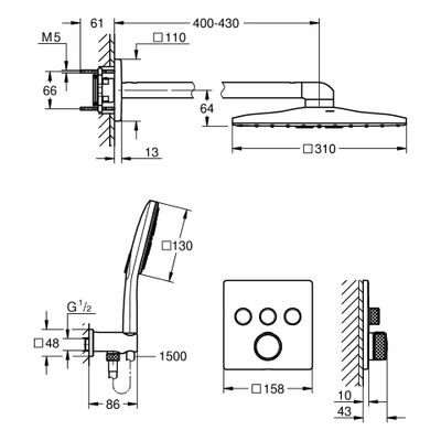 Grohe UP-Duschsystem Grohtherm SC eckig 3 ASV, für Duschrahmen Duo, Farbe chrom Bild 2